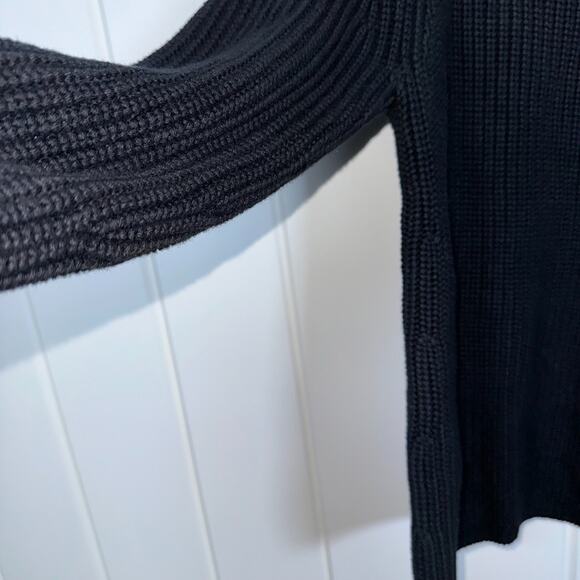 Quince Fisherman Sweater Women's Small Black Organic Cotton Crew Neck Bulky Knit - Picture 3 of 7